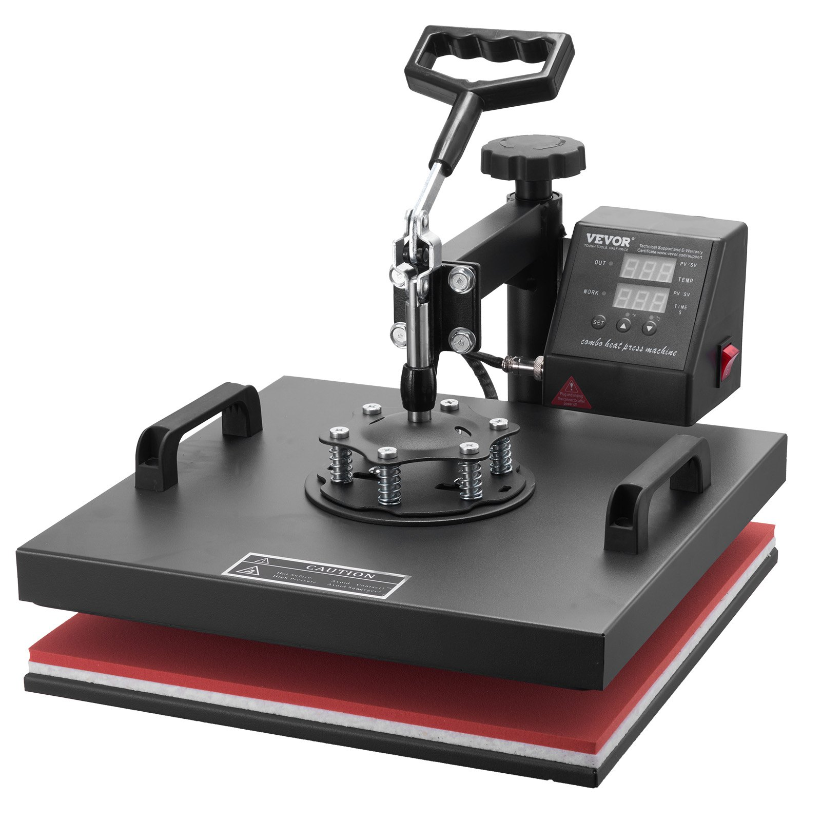 Start2Finish VEVOR 8-in-1 15x15 inch heat press machine with swing-away design for sublimation, vinyl, and heat transfer projects.