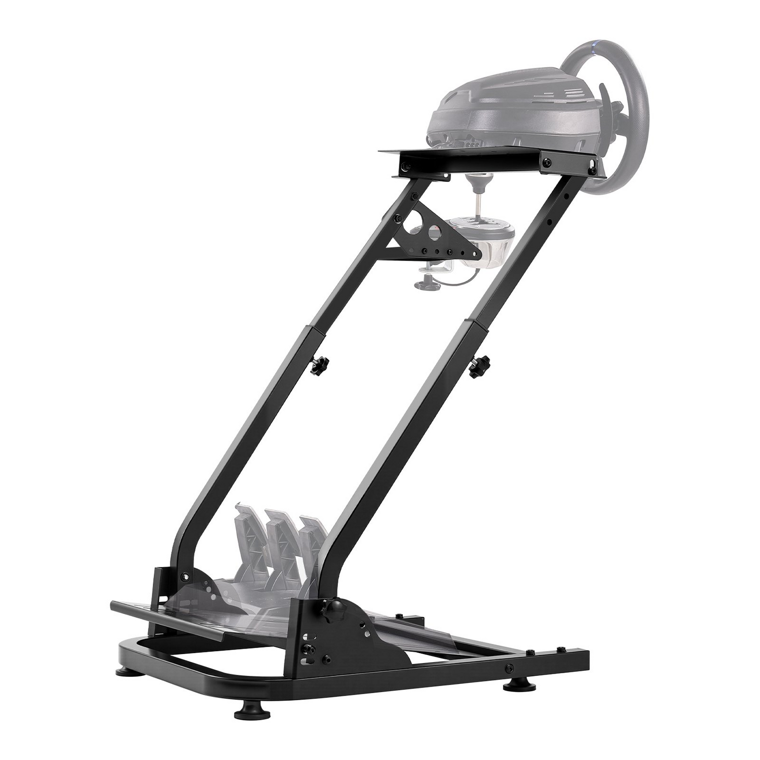 Start2Finish VEVOR G920 racing steering wheel stand with shifter mount for Logitech G27, G25, G29 gaming wheel and pedal setup.