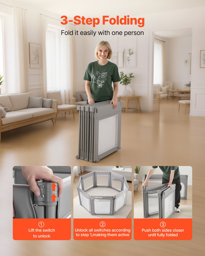 Start2Finish VEVOR baby playpen with foldable design, breathable mesh panels, zippered door, ideal for indoor and outdoor toddlers.