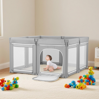 Start2Finish VEVOR Baby Playpen with breathable mesh, foldable design, zippered door, indoor/outdoor toddler activity center for ages 6-24 months.