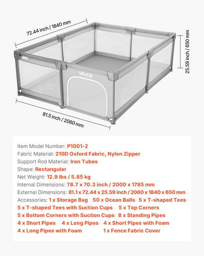 Start2Finish VEVOR baby playpen with zippered door, breathable mesh, and ocean balls, ideal for indoor and outdoor toddler safety.