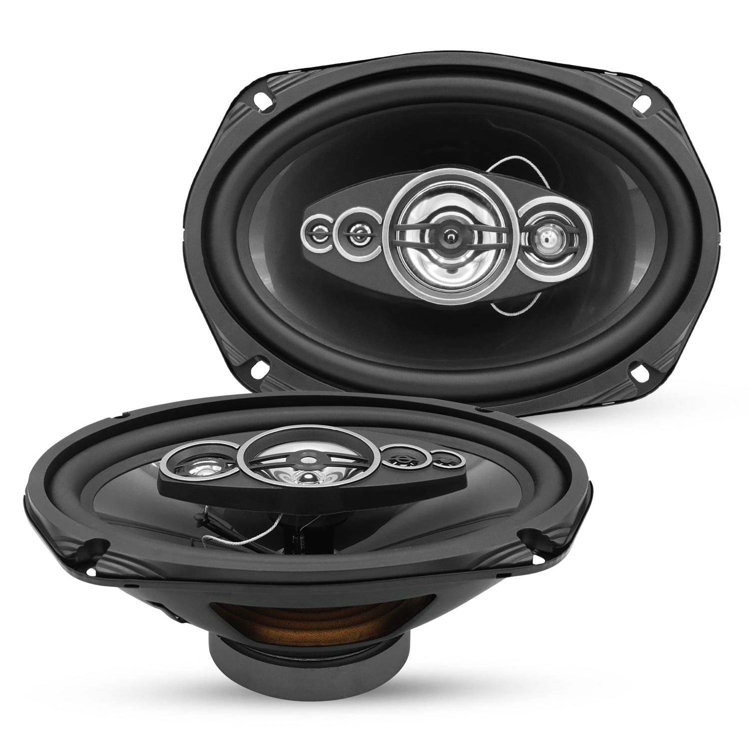 Pair of 5Core 6x9 car speakers with 800W power, 4 ohm impedance, 4-way coaxial design, featuring super tweeters for enhanced audio.