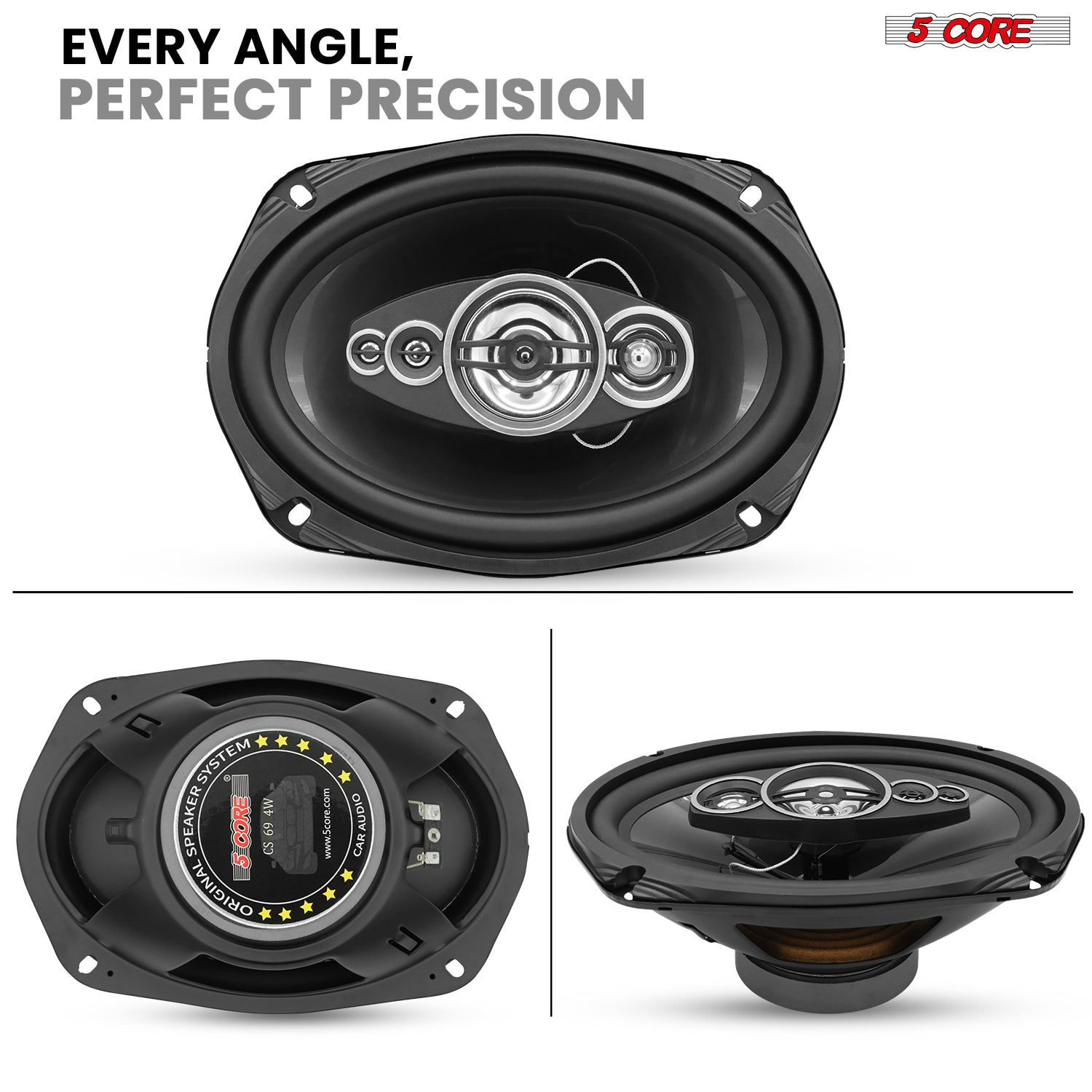 Pair of Start2Finish 5Core 6x9 car speakers with 800W power, 4 ohm, 4-way coaxial design, and super tweeters for automotive audio.