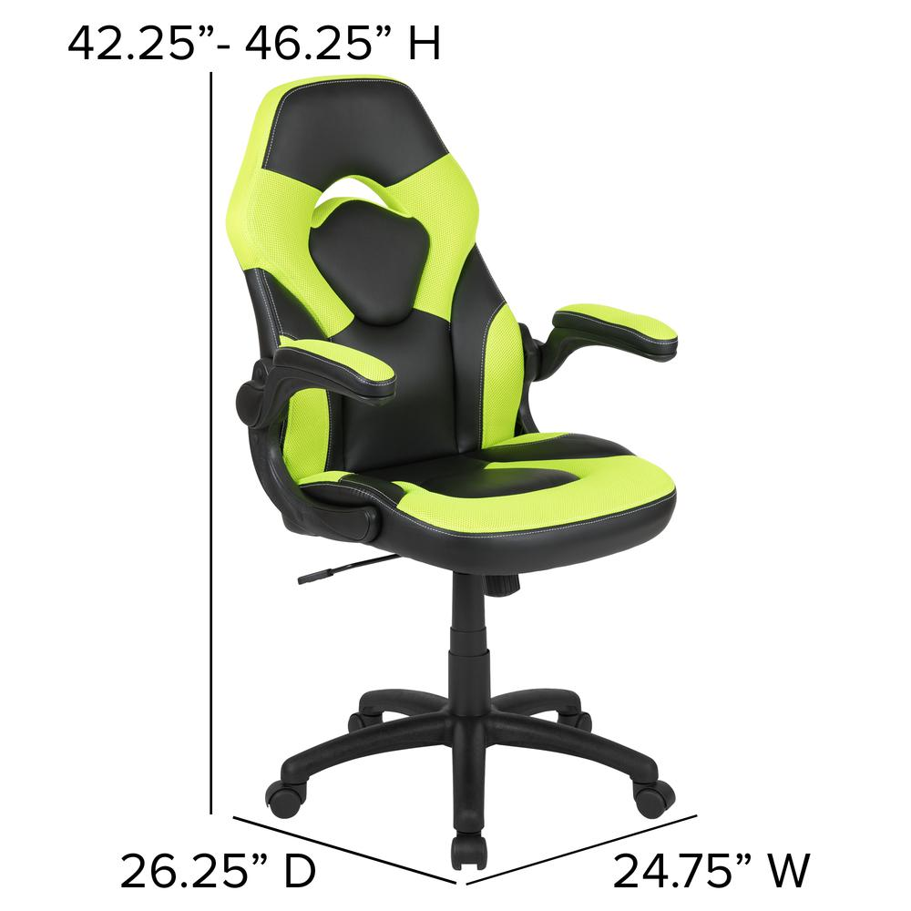 Start2Finish X10 gaming chair in neon green and black, racing-style swivel office chair with ergonomic design and adjustable features.