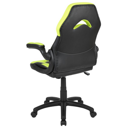Start2Finish X10 gaming chair with neon green and black racing design, ergonomic swivel office computer chair for gaming and work.