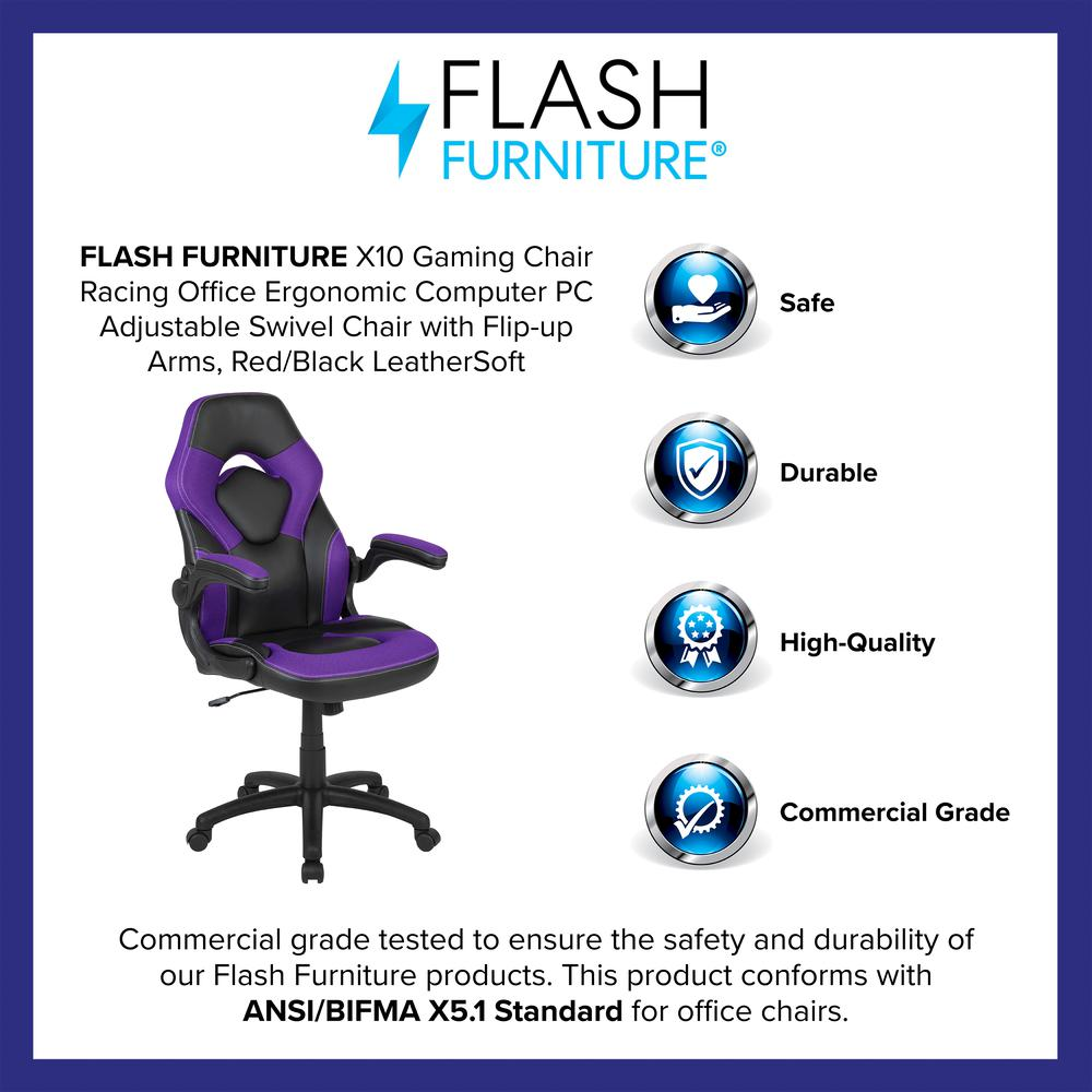 Start2Finish X10 Gaming Chair in purple and black LeatherSoft with adjustable armrests and swivel base, designed for office and gaming.