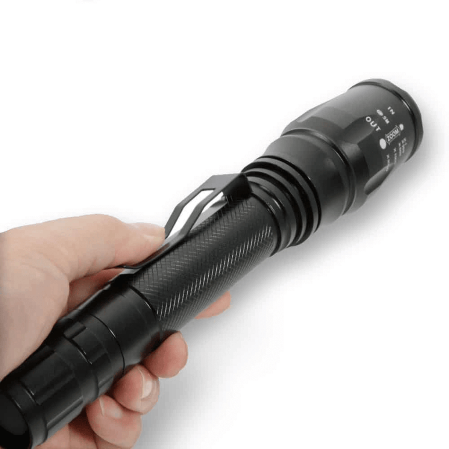 Black Lavender Solaray ZX-1XL 18650 LED tactical flashlight kit for camping, showing the flashlight with battery and accessories.