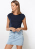 Women’s midnight blue crewneck top from Lemon Hera, essential blouse with a comfortable fit and simple style.