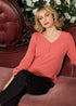 Lemon Hera V-neck tie cuff blouse in faded coral, featuring a stylish V-neck and elegant cuff details, perfect for casual or office wear.