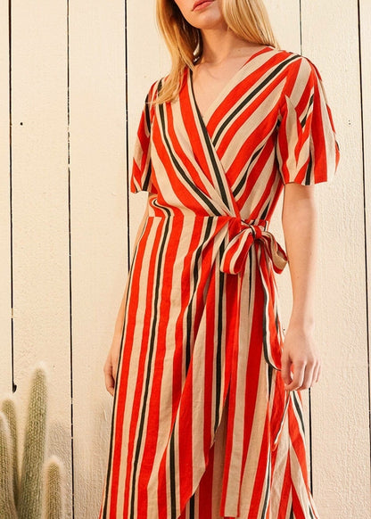 Lemon Hera puff sleeve wrap dress in vibrant Poppy Multi with floral pattern, featuring a flattering waist tie and feminine silhouette.