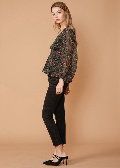 Leopard print V-neck puff sleeve blouse from Lemon Hera, stylish tops and blouses, featuring a chic, trendy design.
