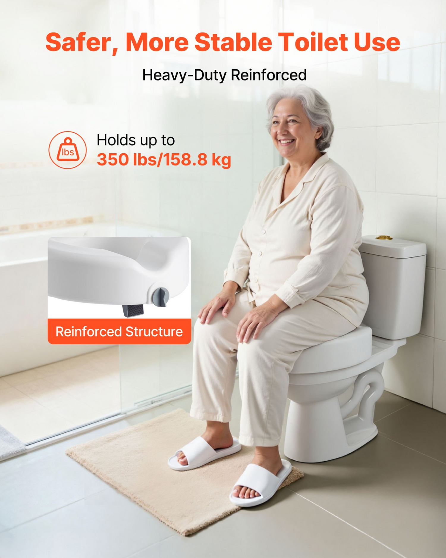 Start2Finish VEVOR raised toilet seat with 5-inch lift, sturdy design, enlarged opening, fits elongated and round bowls for seniors.