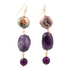 Purple amethyst golden drop earrings with teardrop-shaped gemstones and gold hooks, elegant jewelry by Start2Finish