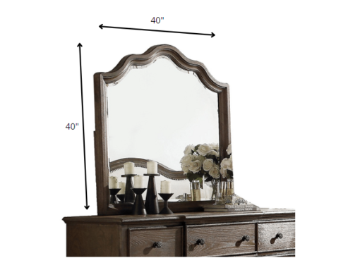 Distressed grey finish beveled wall mirror by Jade, featuring a rectangular furniture-style design with a textured frame.