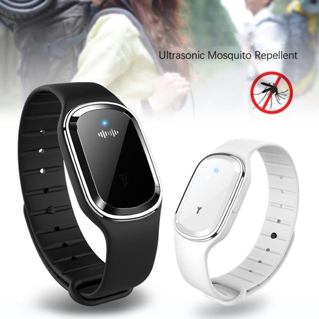 Salmon Lucky Super Shield mosquito repellent watch band with ultrasonic and electronic features, designed for outdoor protection.