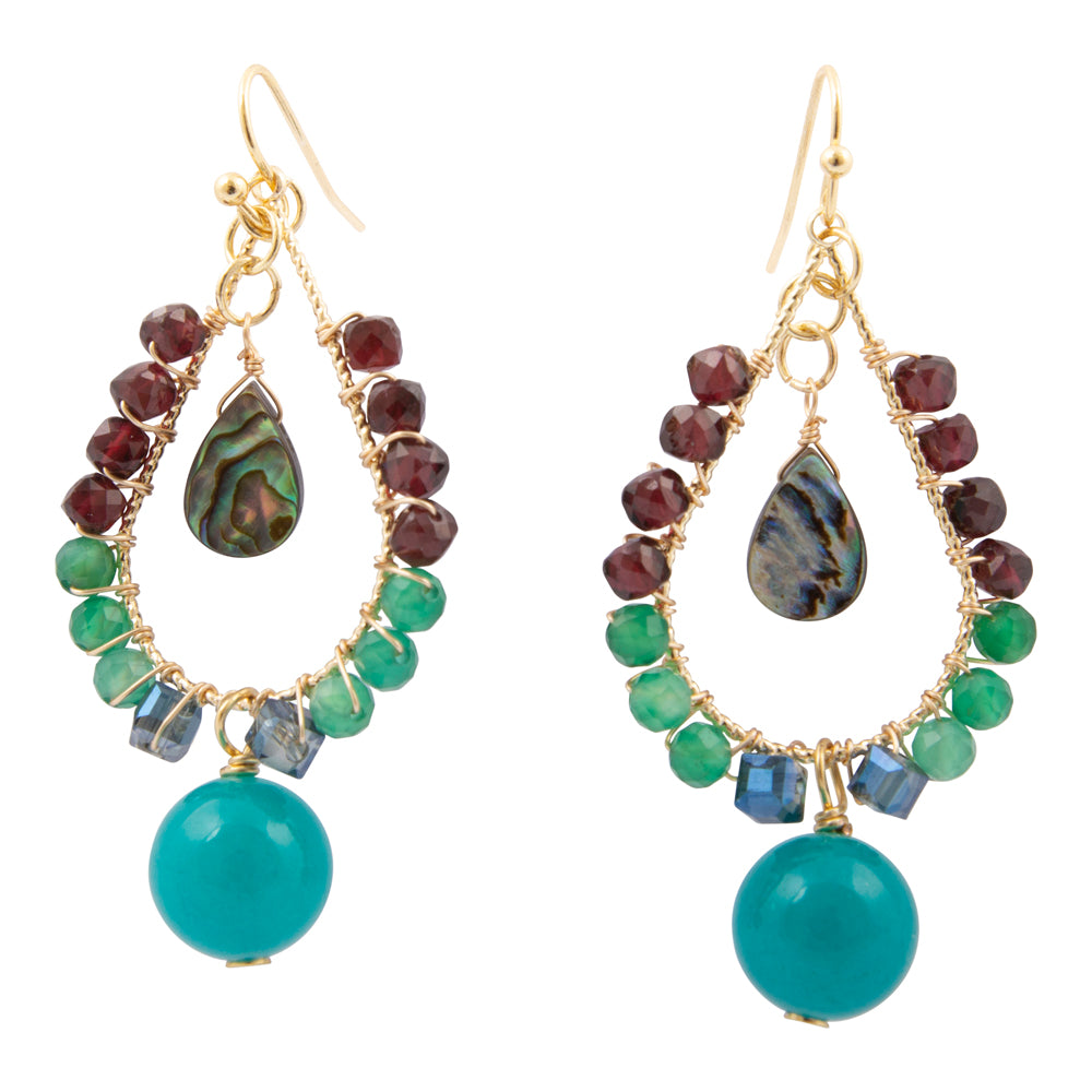 Start2Finish jeweled blue jade golden drop earrings featuring intricate jewelry design with sparkling gemstones and gold accents.