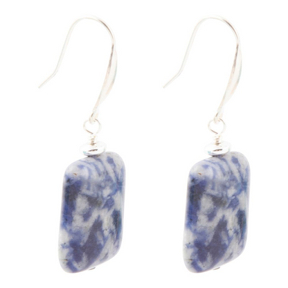 Denim blue quartz silver drop earrings from Start2Finish jewelry featuring elegant dangle design.