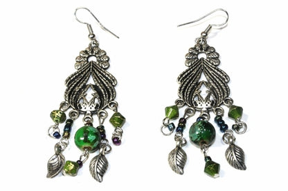 Silver Hestia Bohemian Queen Marbled Bead Earrings featuring colorful marbled beads and silver accents, stylish and trendy jewelry.