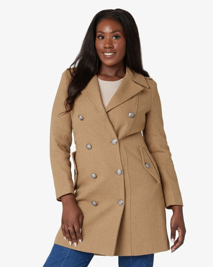 Rose Eleusis double-breasted twill military coat in cream, stylish jacket with classic design and button details.