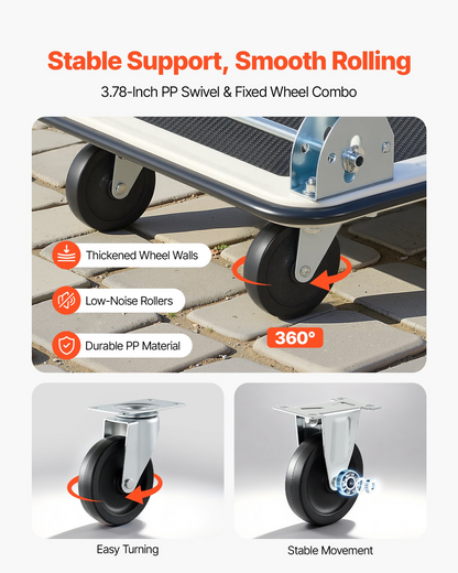 Start2Finish VEVOR foldable push cart dolly with swivel wheels, 330 lbs capacity, space-saving flatbed hand truck, adjustable handle