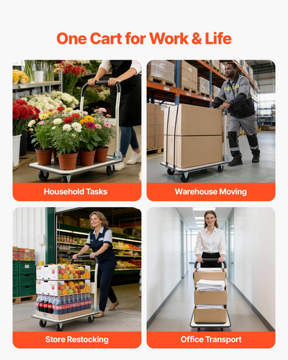 Start2Finish VEVOR foldable push cart dolly with swivel wheels, 330 lbs capacity, space-saving flatbed hand truck, 29x18.9x32.5 inches