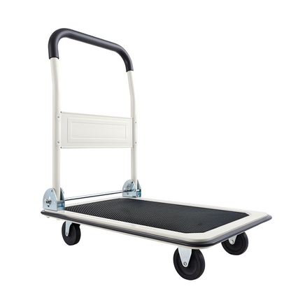 Start2Finish VEVOR foldable push cart dolly with swivel wheels, 330 lbs load capacity, space-saving flatbed hand truck.