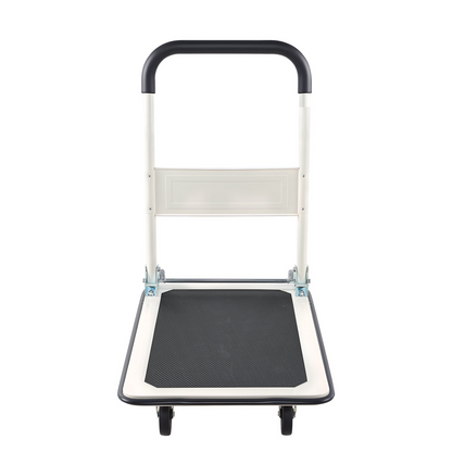 Start2Finish VEVOR foldable push cart dolly with swivel wheels, 330 lbs load capacity, and compact storage platform truck.
