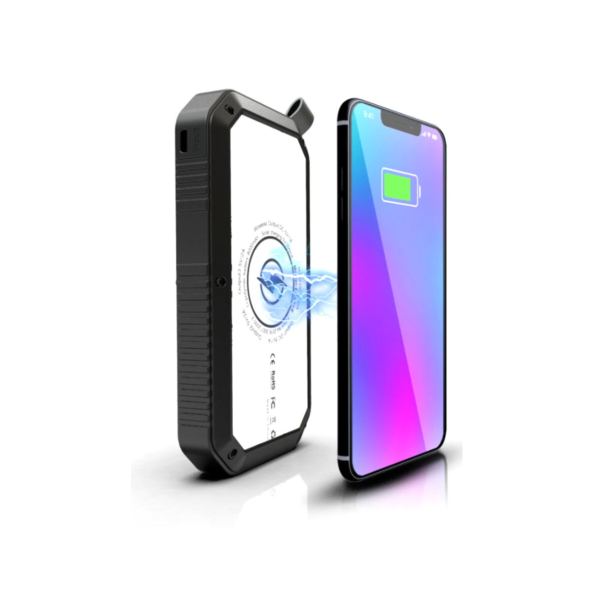 Salmon Lucky Sun Chaser Mini Solar Powered Wireless Phone Charger 10,000mAh, compact tech accessory with solar panel and wireless charging feature