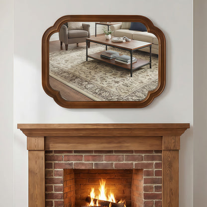 Sangria Beech solid wood framed decorative mirror with rounded corners, ideal for bedroom wall decoration.