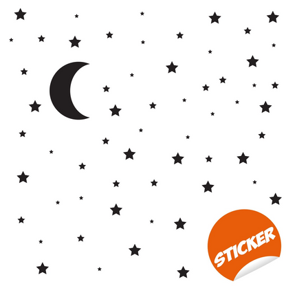 Gold crescent moon wall stickers with star and twinkle designs for nursery decor, perfect for baby shower or bedroom decoration.