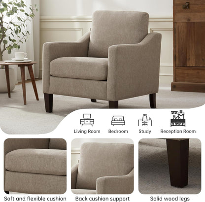 Brown Upholstered Armchairs With Polished Wooden Legs