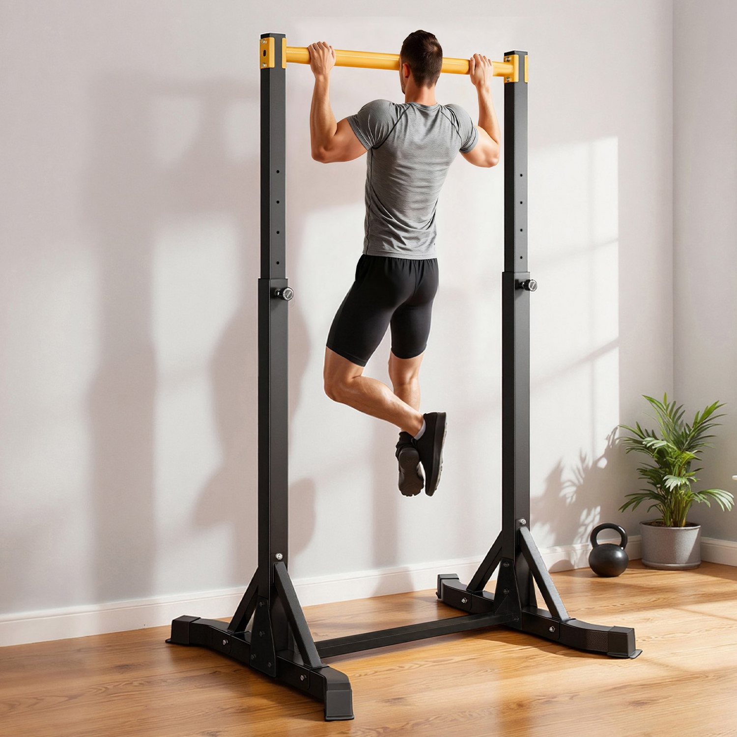Start2Finish VEVOR portable pull-up bar with H-frame, heavy-duty steel, adjustable height, suitable for arms, back, and chest workouts.