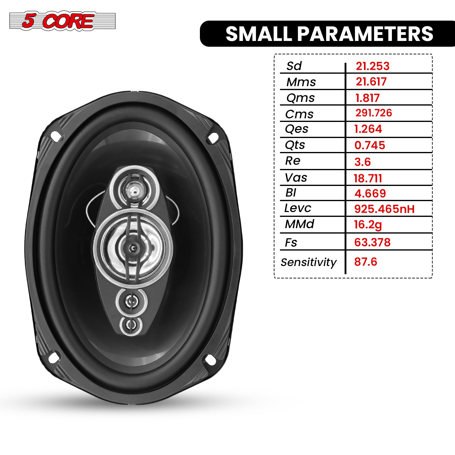 Pair of Start2Finish 5Core 6x9 car speakers with 800W power, 4Ohm impedance, 2-way coaxial design with super tweeters for vehicle audio