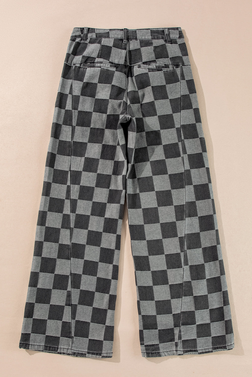 Dark grey checkered denim wide-leg jeans for women by Ruby Styx, showcasing the relaxed fit and stylish pattern.