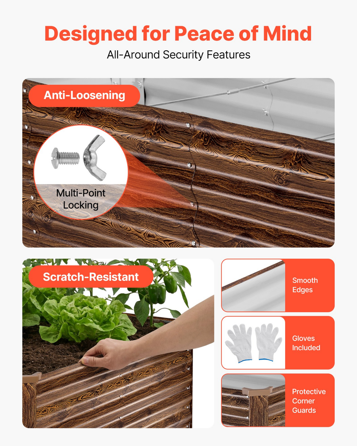 Start2Finish galvanized raised garden bed, 8x4x2 ft rectangular metal planter box with deep wood grain for outdoor flowers and vegetables.