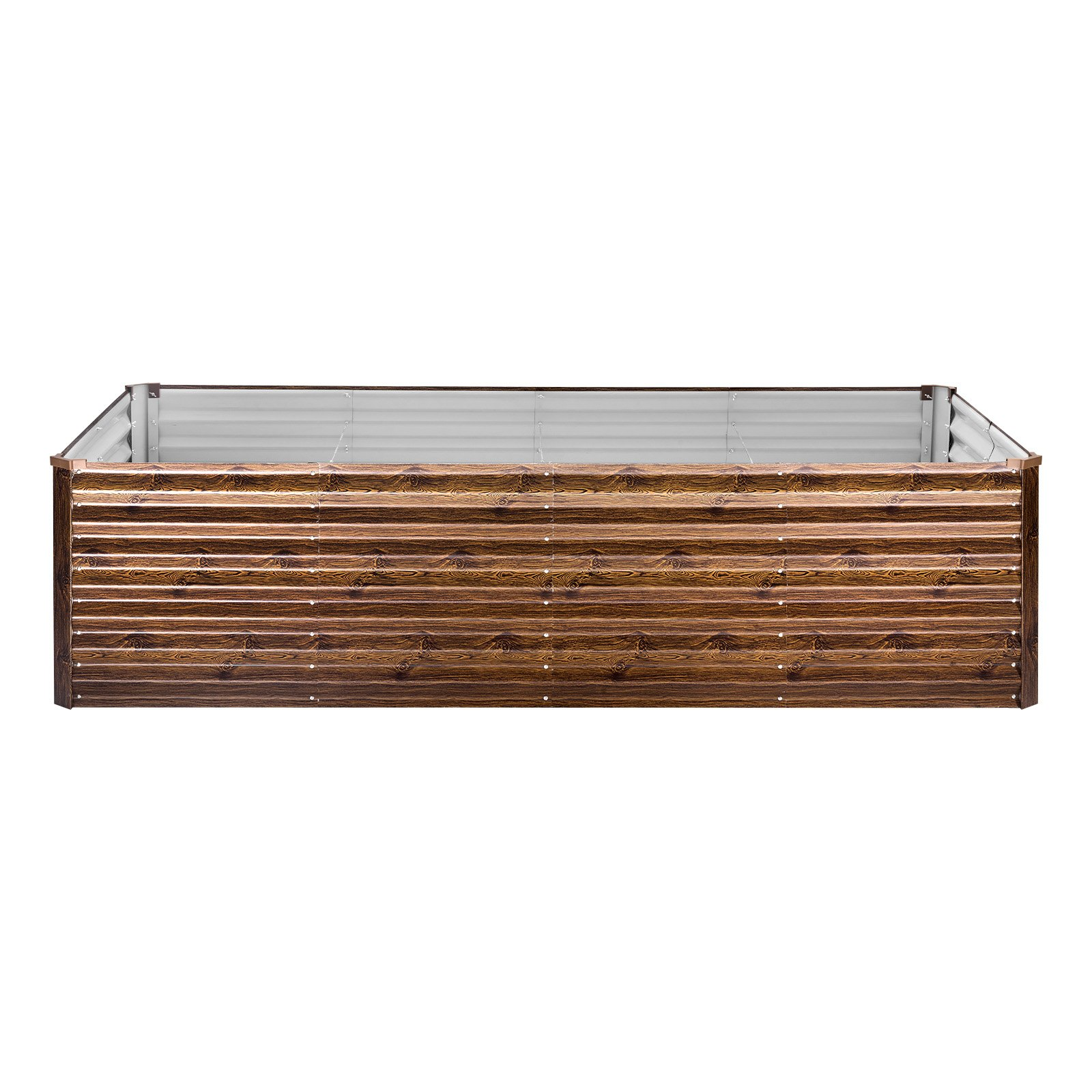 Start2Finish galvanized raised garden bed, 8x4x2 ft rectangular metal planter box with wood grain finish for outdoor vegetable and flower planting.