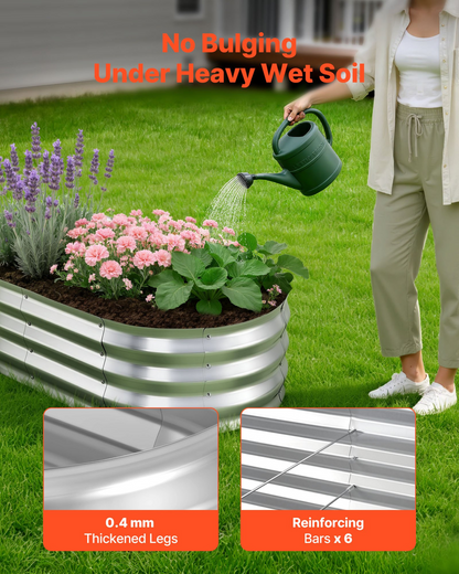 Start2Finish VEVOR 2-pack galvanized oval raised garden beds for flowers, fruits, and vegetables, outdoor metal planter boxes in silver