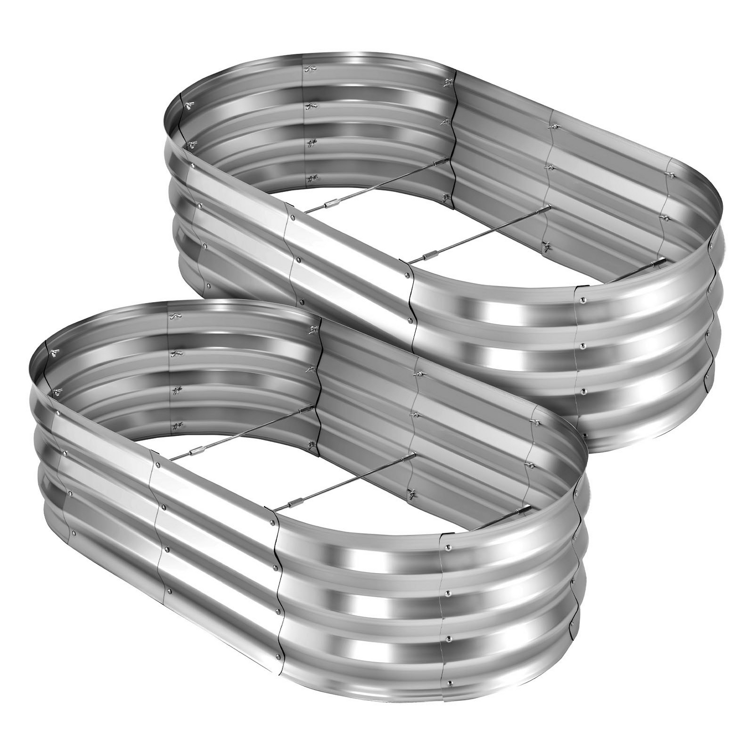 Start2Finish galvanized oval garden beds, 4x2x1 ft, metal planter boxes with gloves, ideal for flowers, fruits, vegetables outdoor gardening