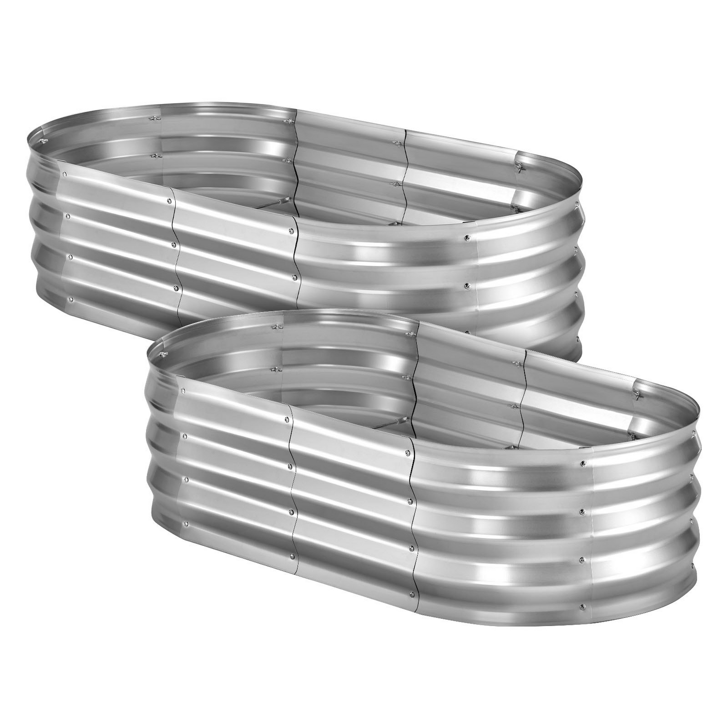 Start2Finish galvanized metal garden beds, 4x2x1 ft oval planter boxes with gloves, ideal for flowers, fruits, and vegetables.