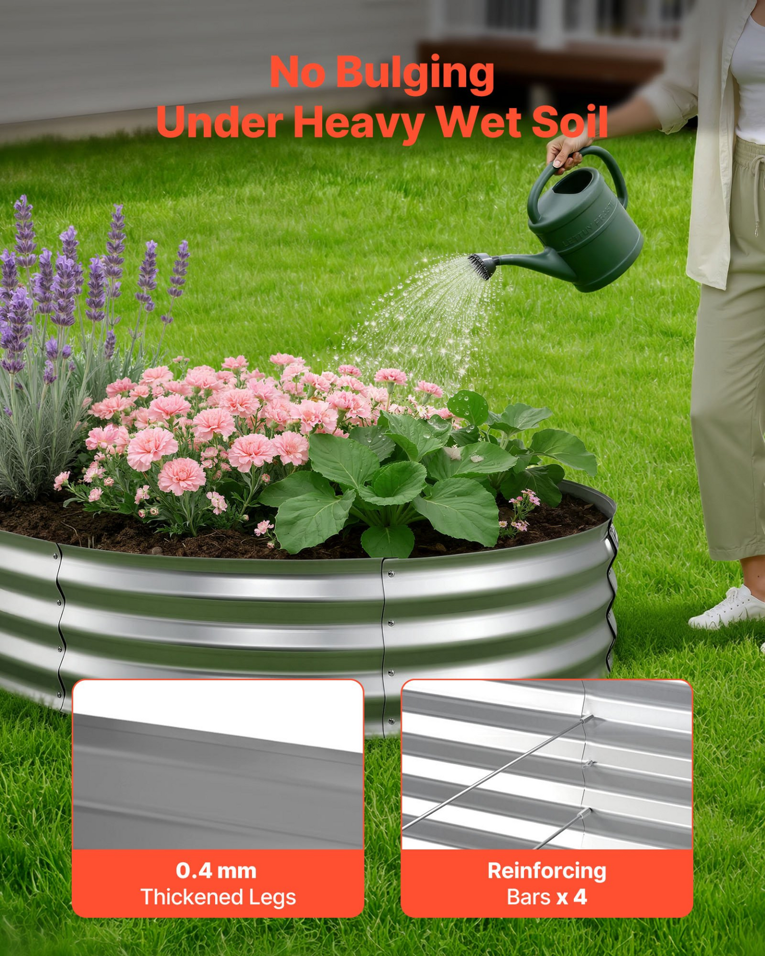 Start2Finish galvanized oval garden bed with metal planter box, 8x4x1 ft, rustproof aluminum zinc, suitable for flowers, fruits, vegetables.
