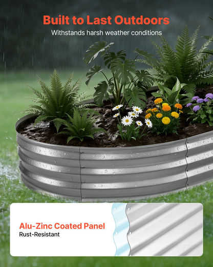 Start2Finish VEVOR galvanized oval raised garden bed with metal planter box, 8x4x1 ft, rustproof aluminum-zinc for flowers and vegetables.