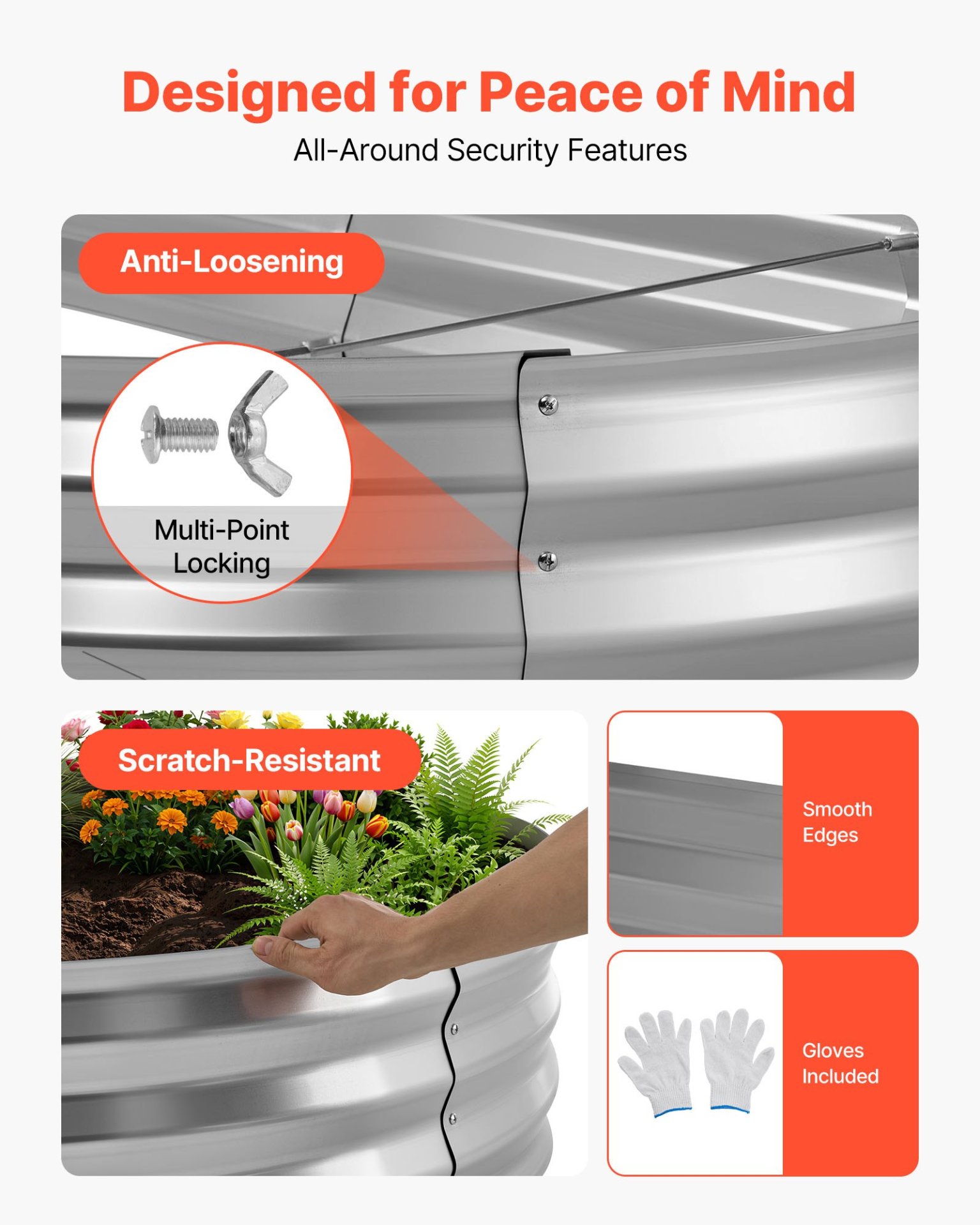 Start2Finish VEVOR galvanized raised garden bed 8x4x1 ft oval metal planter box with gloves, rustproof aluminum zinc for flowers and vegetables.