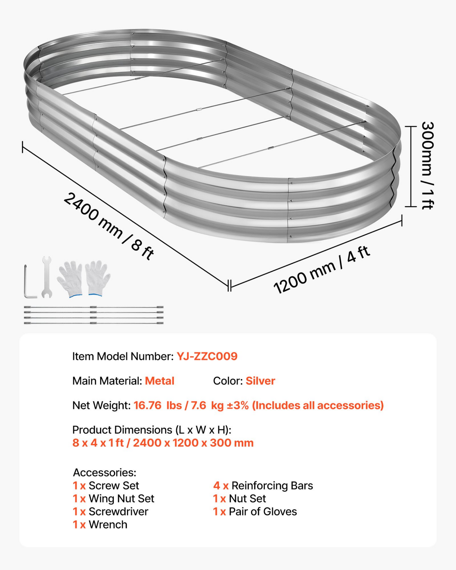 Start2Finish galvanized oval garden bed, 8x4x1 ft, rustproof aluminum-zinc planter box for flowers, fruits, and vegetables outdoors.