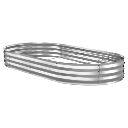 Start2Finish galvanized oval garden bed, 8x4x1 ft, rustproof metal planter box with gloves for outdoor planting of flowers, fruits, vegetables.
