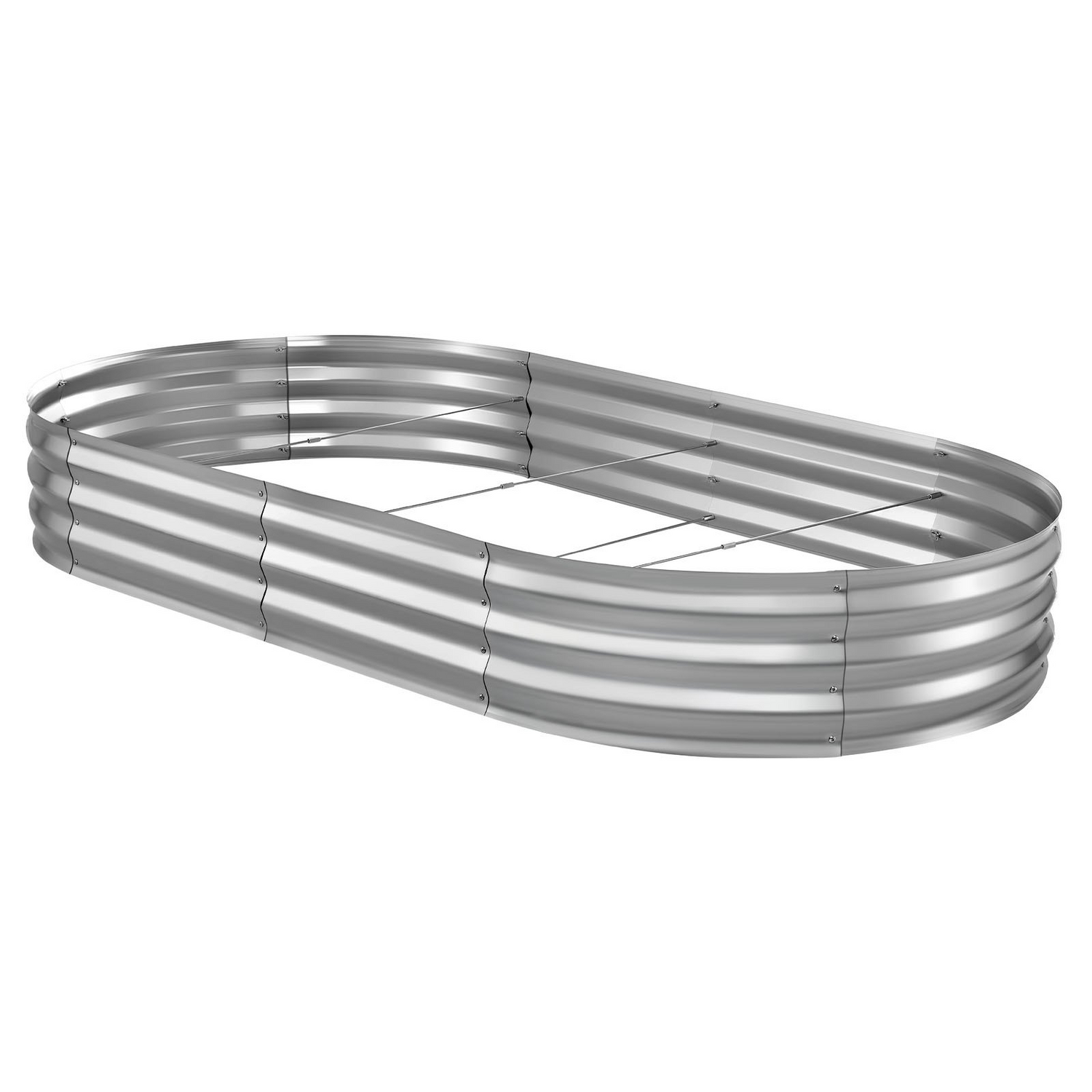 Start2Finish VEVOR galvanized oval garden bed, 8x4x1 ft, outdoor metal planter box with gloves, rustproof aluminum-zinc for flowers and vegetables.