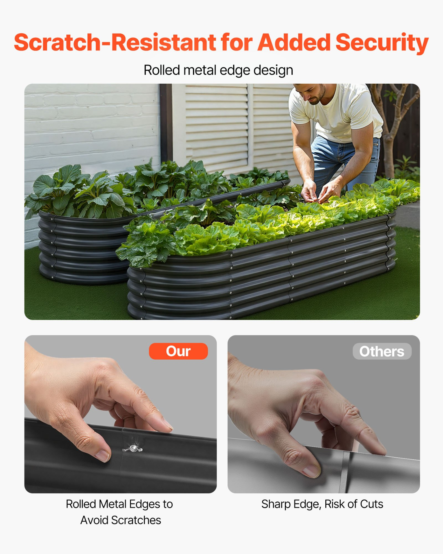 Start2Finish VEVOR metal raised garden bed in dark gray, oval outdoor planter with open bottom for vegetables, flowers, and succulents.