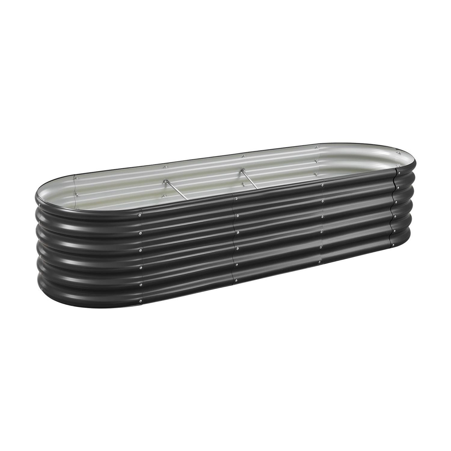 Vevor metal raised garden bed by Start2Finish, 6.56 x 1.97 ft oval outdoor planter with open bottom, ideal for vegetables and flowers.