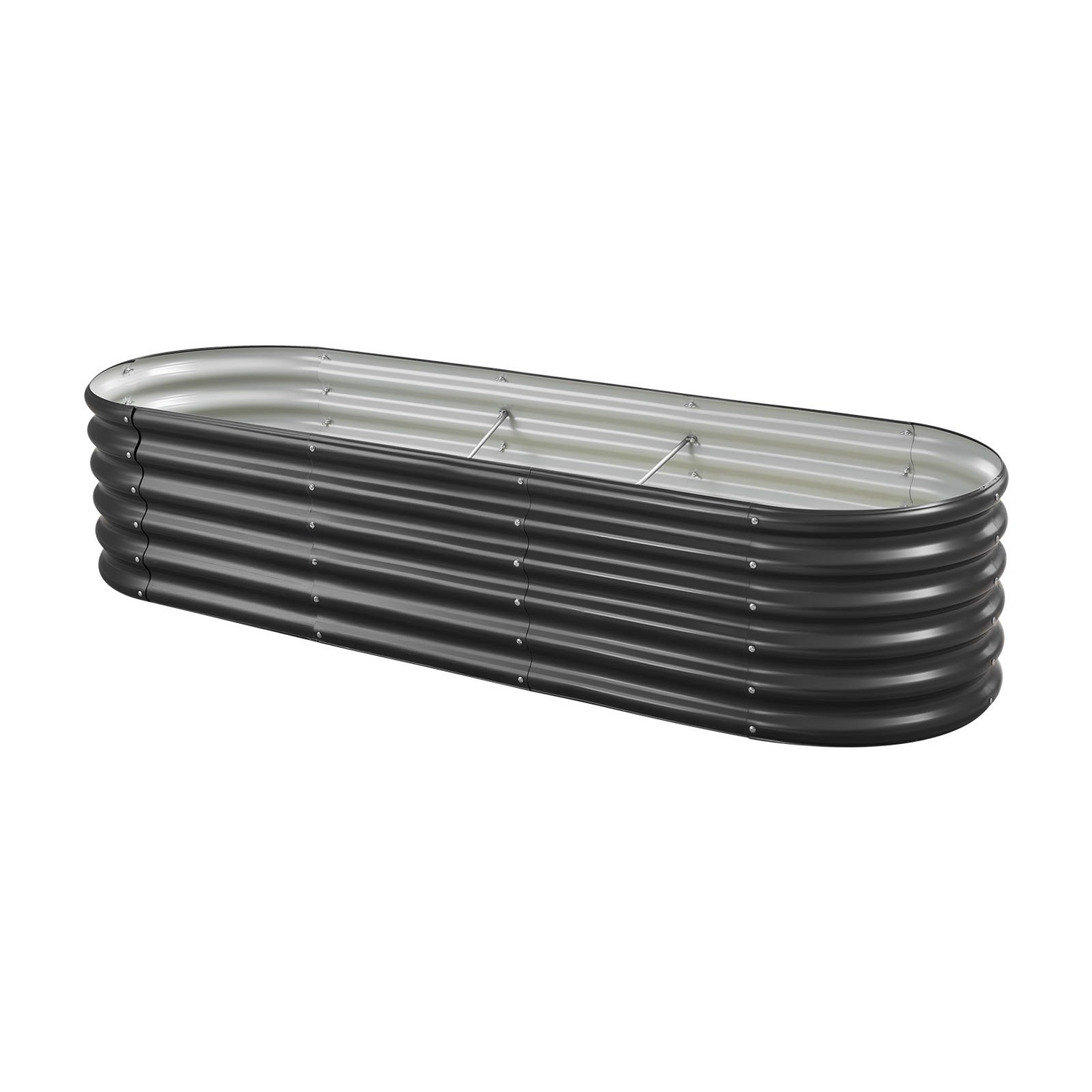 Start2Finish VEVOR metal raised garden bed, 6.56 x 1.97 ft oval outdoor planter with open bottom for vegetables, flowers, and succulents.