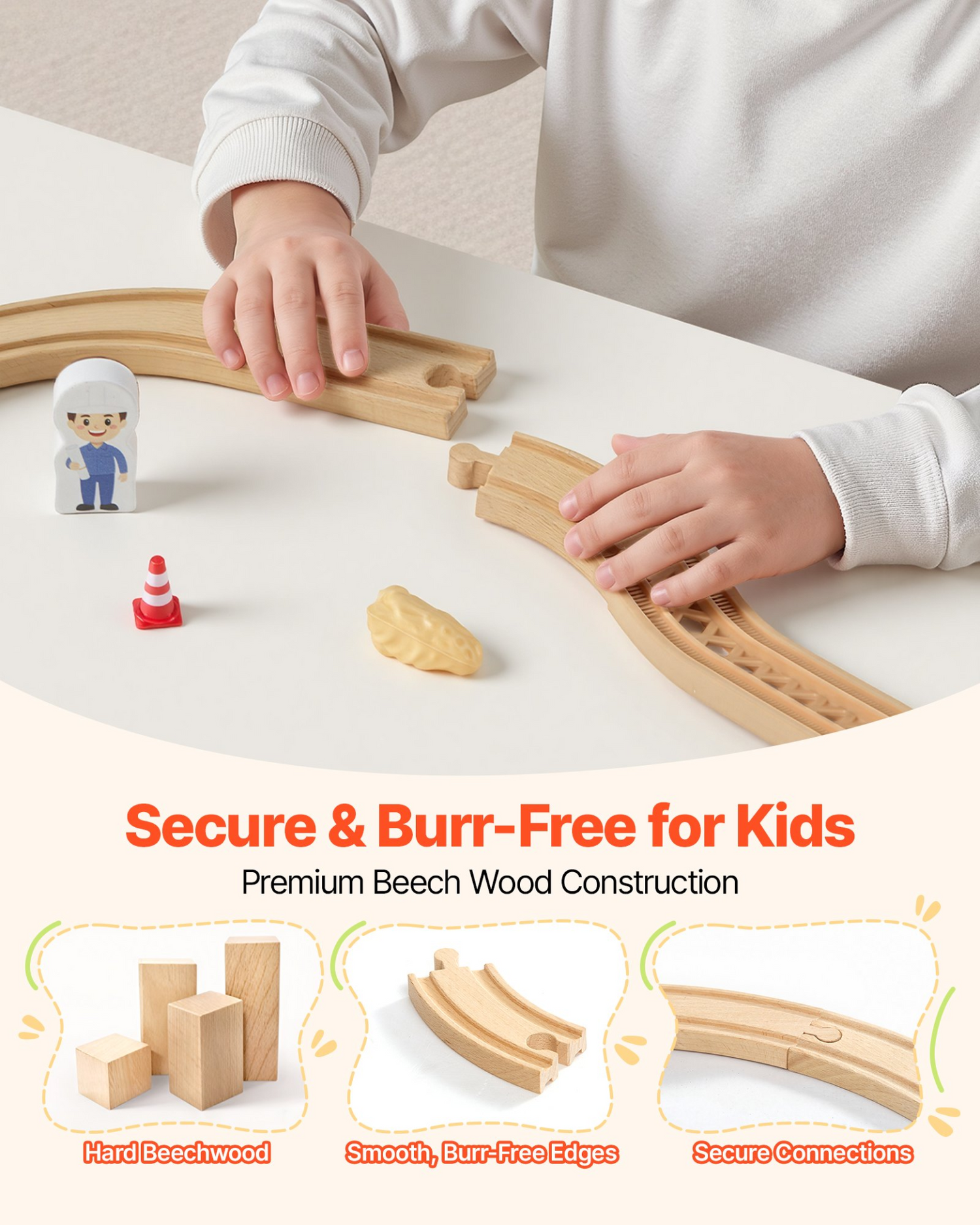 Start2Finish VEVOR wooden train set with magnetic crane, train tracks and construction crane for kids ages 3-8.