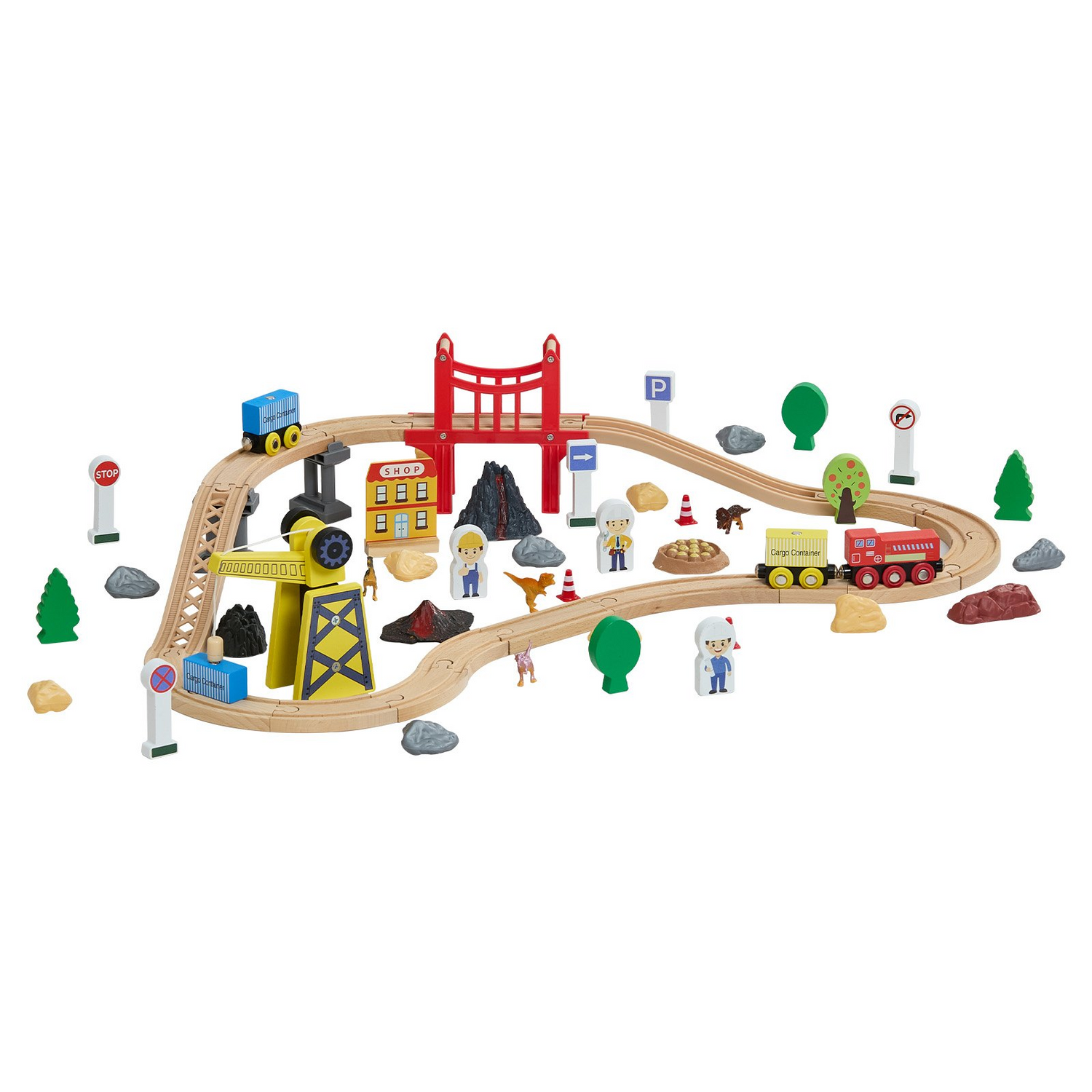 Start2Finish VEVOR 70-piece wooden train set with magnetic crane, construction railway toy for kids ages 3-8, compatible with major brands.
